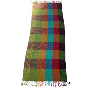 Sette & Bello Paisley Fringe Trim Rectangle Scarf Multicolor Neck Wrap Pashmina